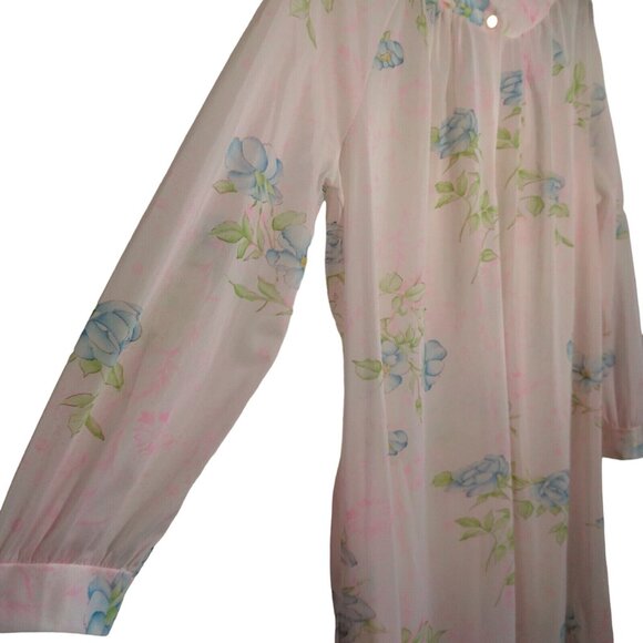 Vintage Nightgown L Semi Sheer Button Collar Pink Blue Floral Granny Grannycore - Picture 3 of 16